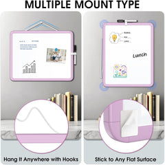 MaxGear Small White Board for Wall, 14"x 11" Mini Double-Sided Magnetic Hanging Dry Erase Board with a Black Marker, Portable Whiteboard for Planning, Drawing, Memo, to Do List, Purple Frame