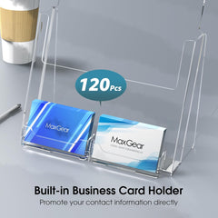 MaxGear Brochure Holder 8.5x11 inch with Business Card Organizer, Acrylic Literature Display Stand Clear Plastic Flyer Holder Wall Mount or Countertop Use for Pamphlets, Booklets, 2 Pack
