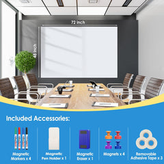 MaxGear Large White Board 72“x48” with Self-Adhesive Backing, Big Dry Erase Board for Wall, Whiteboard Sticker Wallpaper with 4 Markers, 1 Holder, 1 Eraser, 4 Magnets, and 3 Tapes, 6' x 4'