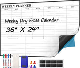 MaxGear White Board 36"x24" Weekly & 16"x24" Monthly Dry Erase Board Dry Erase Calendar Adhesive Calendar Whiteboard for Wall, Office, Conference Room, Classroom, Home, 1 Eraser, 4 Markers, 4 Magnets