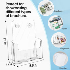 MaxGear Acrylic Brochure Holder 8.5x11 inch, Clear Plastic Literature Holder for Flyers, Pamphlets, Rack Cards and Booklets, Desk or Wall Mount, Acrylic Display Stand for Magazines, Office Use, 2 Pack