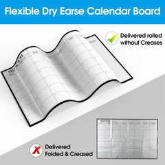MaxGear 24"x16" Adhesive Dry Erase Calendar Monthly Whiteboard for Wall, Office, Classroom, Home, Drill-Free Installation, 1 Marker Holder, 4 Markers, 1 Eraser, 6 Magnets, Smooth Writing & Erasing