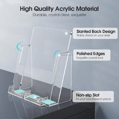 MaxGear Brochure Holder 8.5x11 inch with Business Card Organizer, Acrylic Literature Display Stand Clear Plastic Flyer Holder Wall Mount or Countertop Use for Pamphlets, Booklets, 2 Pack