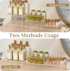 MaxGear 3 Pcs Acrylic Buffet Risers, Food Display Stand for Buffet Table, Dessert Cube Boxes with Hollow Bottoms for Party Food Display, Catering, 8"x9"x10", Clear