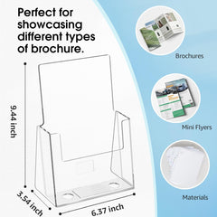 MaxGear Acrylic Brochure Holder 6 x 9 Inches, Clear Plastic Countertop Literature Holders, Bi-fold Flyer Display Stand for Pamphlets, Booklets, Magazines, Menus, Multi Purpose Organizer, 2 Pack