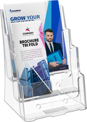 MaxGear Brochure Holder 3 Tier 8.5x11 inch with Removable Divider for 4x9 inch Acrylic Literature Display Stand Clear Plastic Flyer Holder Wall Mount or Countertop Use for Pamphlets, Booklets, 1 Pack