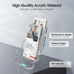 MaxGear Acrylic Brochure Holder, 4 Inch Wide 3 Tier Literature Display Stand, Clear Premium Acrylic Pamphlet Holder, Multi Pocket Wall Mount or Countertop Organizer, Office or Home Use, 2 Pack