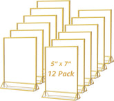 MaxGear 5x7 Gold Acrylic Sign Holder 12 Pack, Gold Table Number Holders, Mini Frames Double Sided Acrylic Picture Frames Photo Stand, Clear Menu Flyer Stand for Wedding, Home, Restaurant