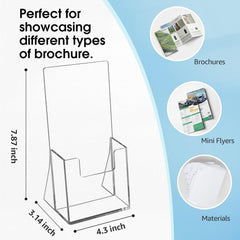 MaxGear Acrylic Brochure Holder 4 Inch, Clear Plastic Countertop Literature Holders, Trifold Flyer Display Stand for Pamphlets, Booklets, Magazines, Menus, Multi Purpose Organizer For Office, 2 Pack