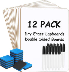 MaxGear Small White Board 12 Pack Dry Erase Boards, 9''x 12'' Mini Whiteboard Double Sided Portable Whiteboards for Students and Teachers School Supplies Lapboards Including 12 Markers and 12 Erasers