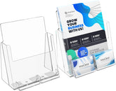 MaxGear Brochure Holder 8.5x11 inch with Business Card Organizer, Acrylic Literature Display Stand Clear Plastic Flyer Holder Wall Mount or Countertop Use for Pamphlets, Booklets, 2 Pack