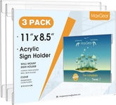 MaxGear Acrylic Sign Holder 8.5x11 with Double-Sided Tape, 3 Pack Clear Plastic Door Wall Mount Sign Holder, Document Flyer Poster Paper Acrylic Wall Frame for Office, Home, Store, Restaurant