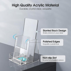 MaxGear Brochure Holder 4x9 inch with Business Card Organizer, Acrylic Literature Display Stand Clear Plastic Flyer Holder Wall Mount or Countertop Use for Pamphlets, Booklets, 2 Pack