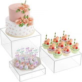 MaxGear 3 Pcs Acrylic Buffet Risers, Food Display Stand for Buffet Table, Dessert Cube Boxes with Hollow Bottoms for Party Food Display, Catering, 8"x9"x10", Clear