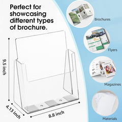 MaxGear Acrylic Brochure Holder 8.5x11 inch, Clear Plastic Literature Holder for Flyers, Pamphlets, Magazines and Booklets, Countertop or Wall Mount Use, Acrylic Display Stand for Office, 2 Pack