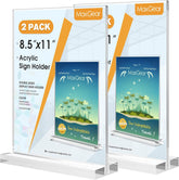 MaxGear Acrylic Sign Holder 8.5 X 11 Inches 2 Pack, Double Sided Plastic Display Stands Table Top Acrylic Frame, Clear Paper Holder Menu Flyer Stand for Stores, Restaurants, Hotels, Office