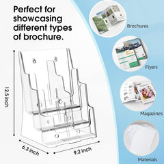 MaxGear Brochure Holder 3 Tier 8.5x11 inch with Removable Divider for 4x9 inch Acrylic Literature Display Stand Clear Plastic Flyer Holder Wall Mount or Countertop Use for Pamphlets, Booklets, 1 Pack