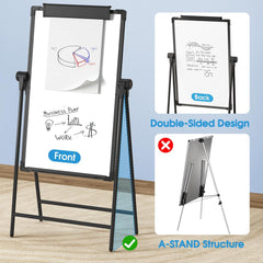 MaxGear Large White Board with Stand, 36" x 24" Double Sided Big Easel Whiteboard A-Stand Dry Erase Board Height Adjustable Flip Chart for School,Classroom,Office, Black Aluminum Alloy Frame