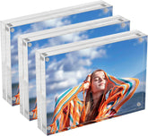 MaxGear 5x7 Acrylic Picture Frames 3 Pack, Double-Sided Clear Frameless for Picture Display, 24mm Thicker Freestanding Transparent Lucite Frames for Desktop, with Magnetic Closure