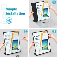 MaxGear Fall Resistant Acrylic Sign Holder 8.5 x 11 Inches 3 Pack, Slant Back Table Flyer Menu Display Stand, Heavy Duty Plastic Acrylic Sign Frame Paper Holder for Business, Store, Restaurant, Black