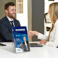 MaxGear Acrylic Brochure Holder 6 x 9 Inches, Clear Plastic Countertop Literature Holders, Bi-fold Flyer Display Stand for Pamphlets, Booklets, Magazines, Menus, Multi Purpose Organizer, 2 Pack