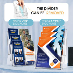 MaxGear Brochure Holder 3 Tier 8.5x11 inch with Removable Divider for 4x9 inch Acrylic Literature Display Stand Clear Plastic Flyer Holder Wall Mount or Countertop Use for Pamphlets, Booklets, 1 Pack