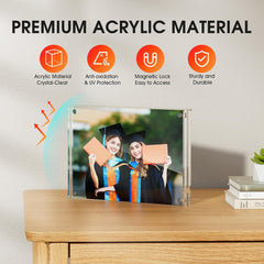 MaxGear 4x6 Acrylic Picture Frames 3 Pack, Double-Sided Clear Frameless for Picture Display, 20mm Thicker Freestanding Transparent Lucite Frames for Desktop, with Magnetic Closure