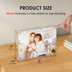 MaxGear 4x6 Acrylic Picture Frames 3 Pack, Double-Sided Clear Frameless for Picture Display, 20mm Thicker Freestanding Transparent Lucite Frames for Desktop, with Magnetic Closure