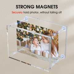 MaxGear 4x6 Acrylic Picture Frames 3 Pack, Double-Sided Clear Frameless for Picture Display, 20mm Thicker Freestanding Transparent Lucite Frames for Desktop, with Magnetic Closure