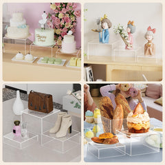 MaxGear 3 Pcs Acrylic Buffet Risers, Food Display Stand for Buffet Table, Dessert Cube Boxes with Hollow Bottoms for Party Food Display, Catering, 8"x9"x10", Clear