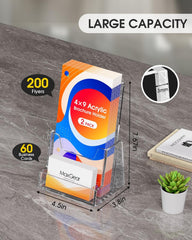 MaxGear 4x9 inch Brochure Holder, 2 Pack Acrylic Display Stand with Business Card Slot, Countertop Literature, Flyer, Trifold, Pamphlet, Booklet Menu Organizer