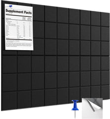 MaxGear Nine-Grid Cork Board 36" x 24" Self-Adhesive Pin Board, 6 Pack Black Felt Bulletin Board Tiles, Wall Panels Alternative with Pushpins for Office, Home Photo Meno, School Decor