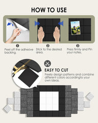 MaxGear Nine-Grid Cork Board 36" x 24" Self-Adhesive Pin Board, 6 Pack Black Felt Bulletin Board Tiles, Wall Panels Alternative with Pushpins for Office, Home Photo Meno, School Decor