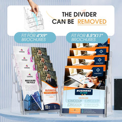 MaxGear Acrylic Brochure Holder 8.5 x 11 inch, 4 Tier Clear Literature Organizer Magazine Stand Display with Removable Divider for 4 x 9 inch Brochures, Pamphlet, Wall Mount or Countertop, 2 Pack