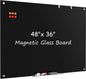 MaxGear Glass White Boards 48x36 Inches, Wall Mounted Magnetic Glass Dry Erase Board Black, Large Frameless Whiteboard with 1 Eraser,3 Markers and 6 Magnets for Office, School, Home