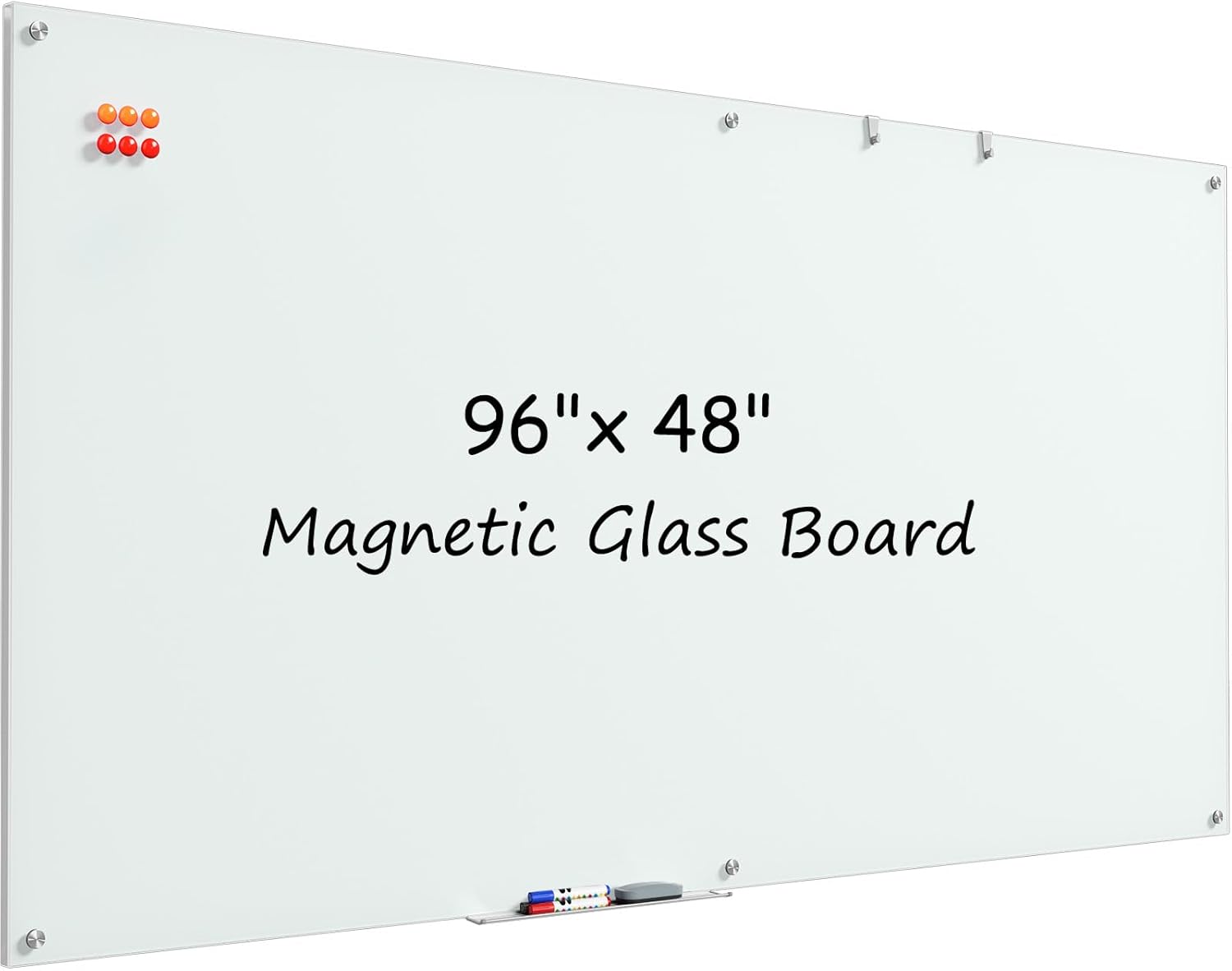 MaxGear Glass White Boards 48x36 Inches, Wall Mounted Magnetic Glass Dry Erase Board Black, Large Frameless Whiteboard with 1 Eraser,3 Markers and 6 Magnets for Office, School, Home