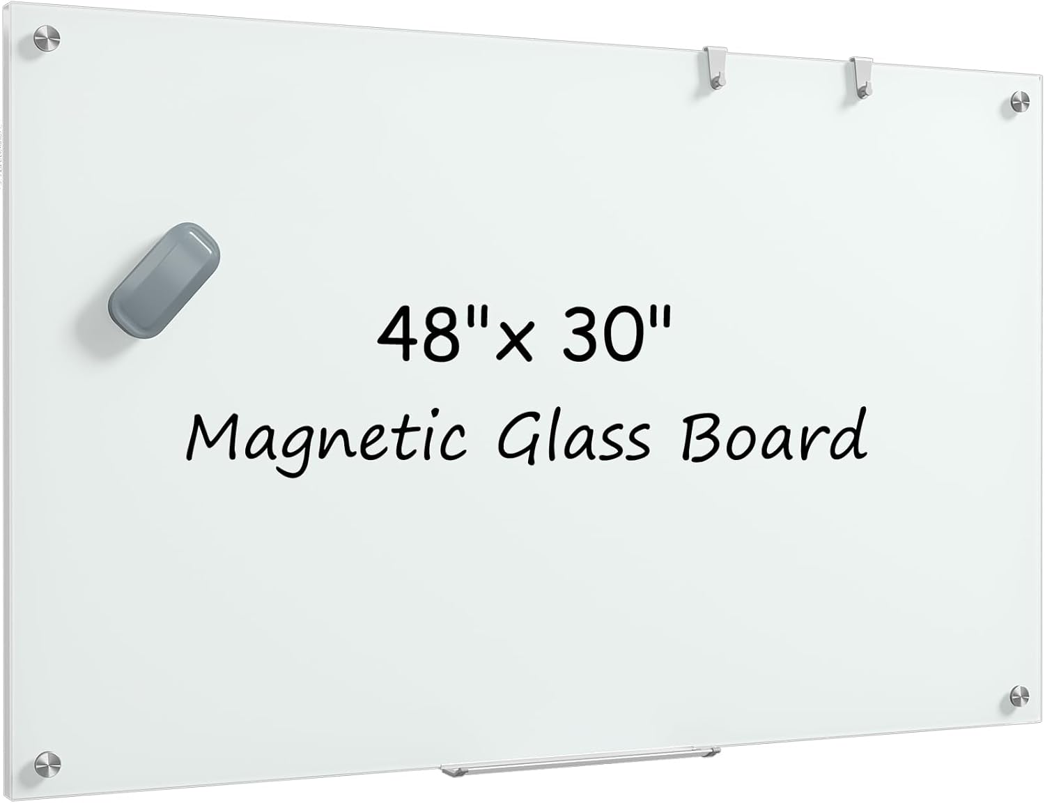 MaxGear Glass White Board 48x30 Inches Brilliance White Magnetic Dry Erase Board Wall Mounted Whiteboard, Large Frameless Whiteboard with 1 Eraser,3 Markers and 6 Magnets for Office, School, Home