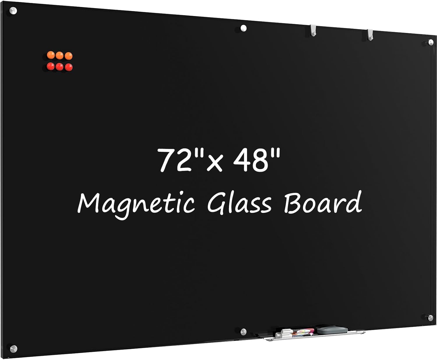 MaxGear Glass White Boards 48x36 Inches, Wall Mounted Magnetic Glass Dry Erase Board Black, Large Frameless Whiteboard with 1 Eraser,3 Markers and 6 Magnets for Office, School, Home