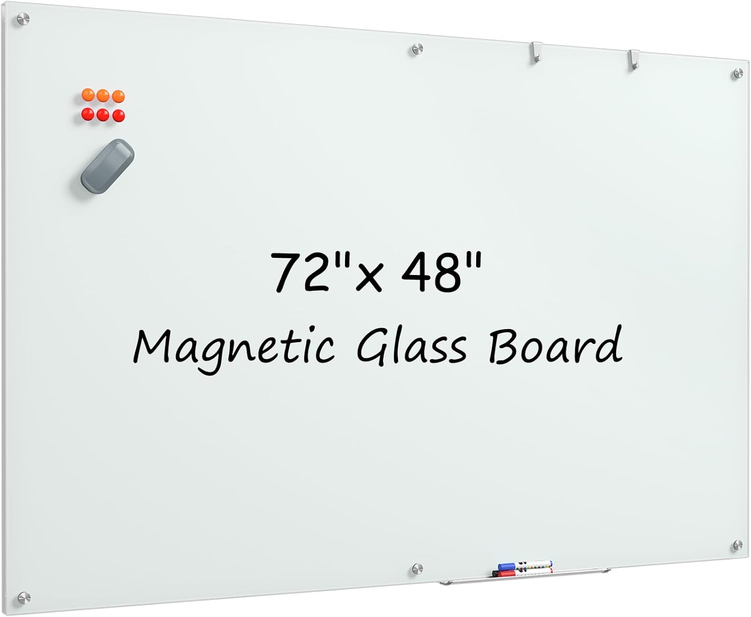 MaxGear Magnetic Glass Dry Erase White Board 60" x 40", Wall Mounted Glass Dry Erase Board, Large Frameless Whiteboard with 1 Eraser, 3 Markers and 6 Magnets for Office, School, Home