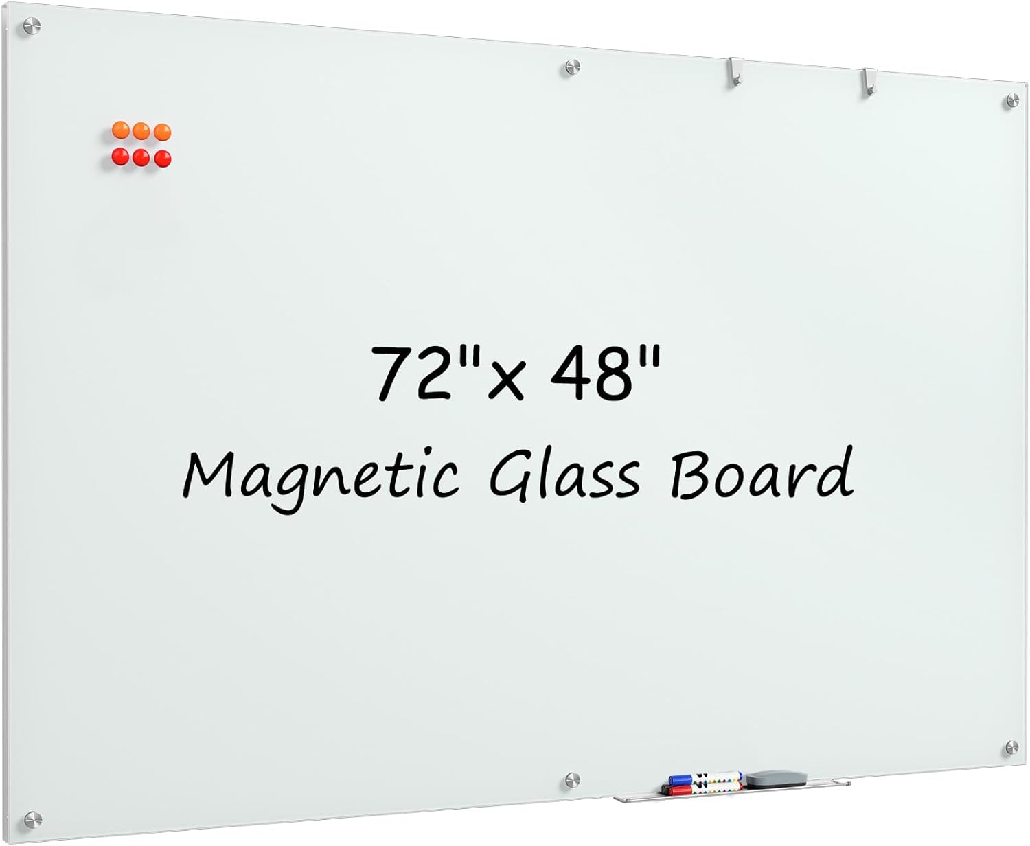 MaxGear Glass White Boards 48x36 Inches, Wall Mounted Magnetic Glass Dry Erase Board Black, Large Frameless Whiteboard with 1 Eraser,3 Markers and 6 Magnets for Office, School, Home