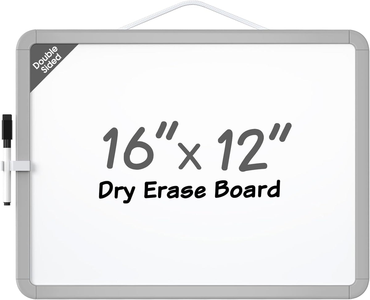 MaxGear Small White Board for Wall, 16"x 12" Double-Sided Magnetic Hanging Dry Erase Board with a Black Marker, Portable Whiteboard for Planning, Drawing, Memo, to Do List