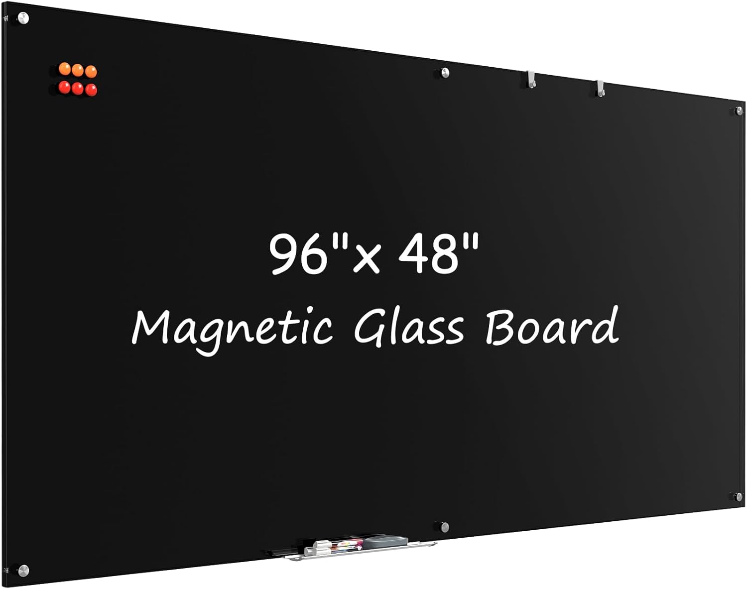 MaxGear Glass White Boards 48x36 Inches, Wall Mounted Magnetic Glass Dry Erase Board Black, Large Frameless Whiteboard with 1 Eraser,3 Markers and 6 Magnets for Office, School, Home