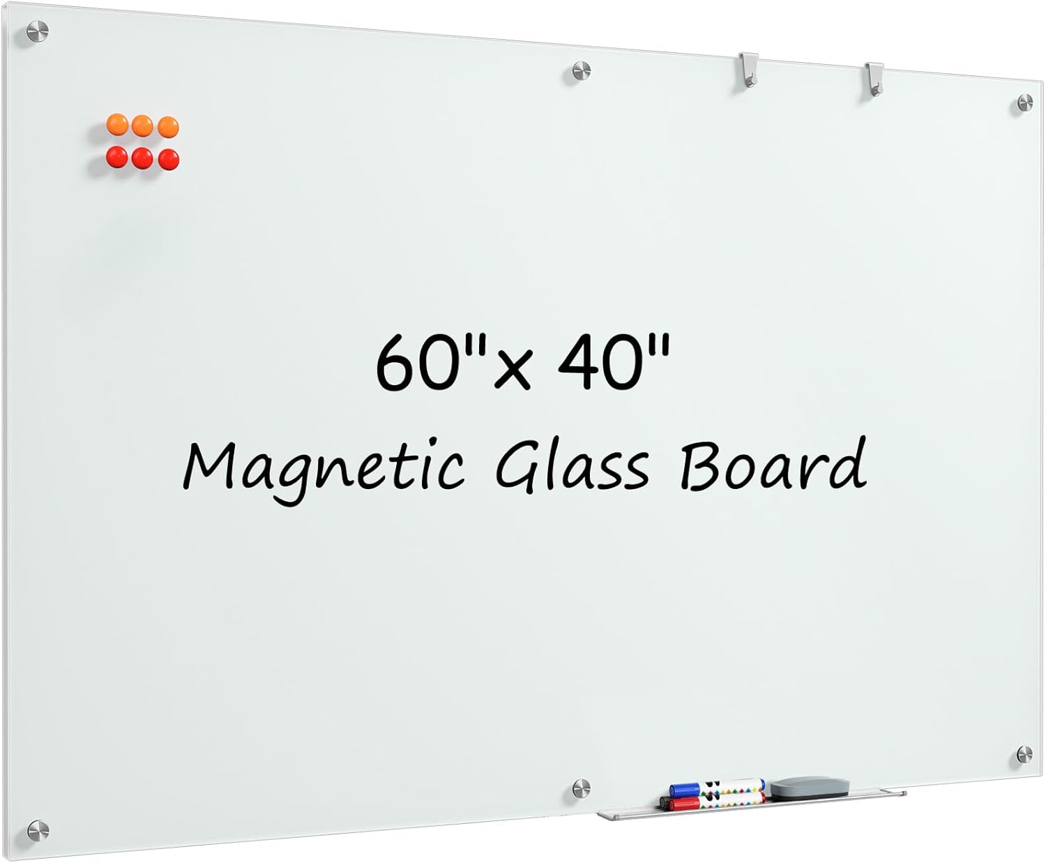 MaxGear Glass White Boards 36x24 Inches, Wall Mounted Magnetic Glass Dry Erase Board Black, Large Frameless Whiteboard with 1 Eraser,3 Markers and 6 Magnets for Office, School, Home