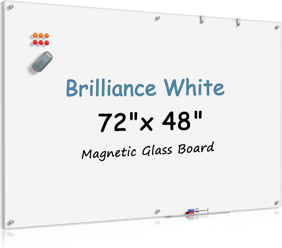 MaxGear Magnetic Glass Dry Erase White Board 60" x 40", Wall Mounted Glass Dry Erase Board, Large Frameless Whiteboard with 1 Eraser, 3 Markers and 6 Magnets for Office, School, Home