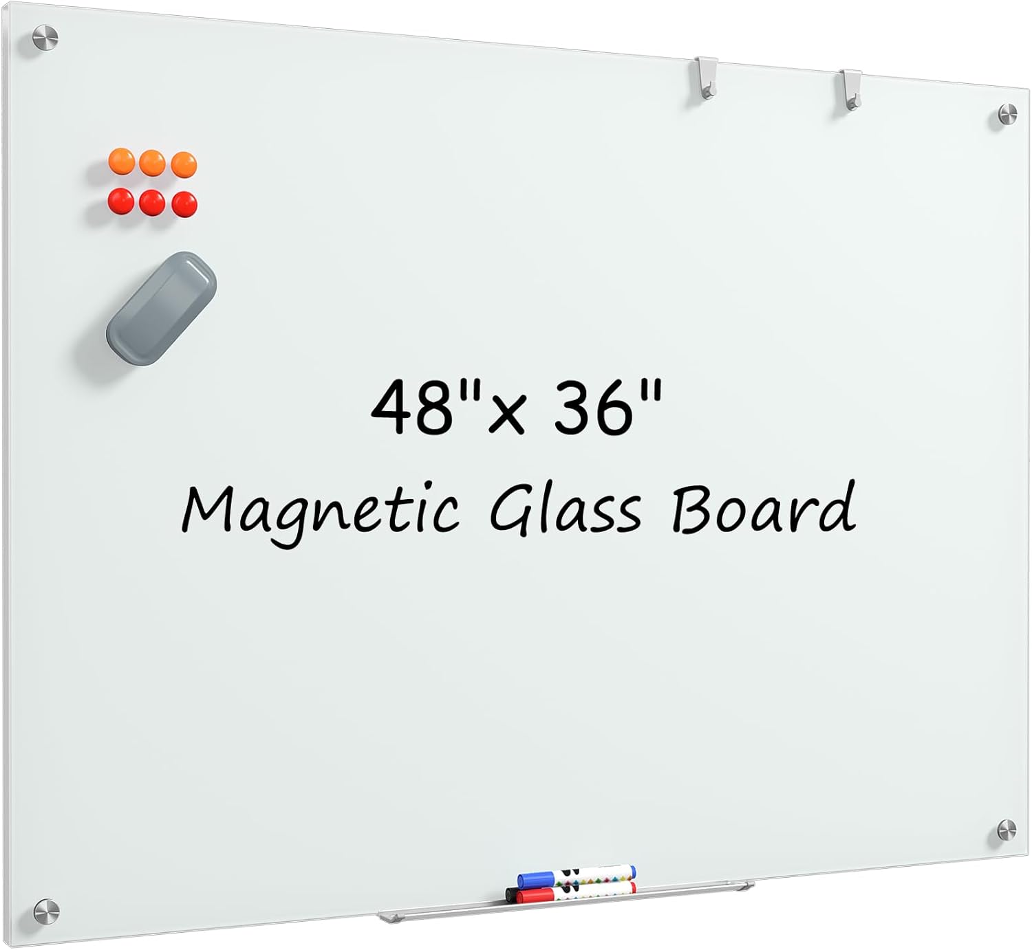 MaxGear Magnetic Glass Dry Erase White Board 60" x 40", Wall Mounted Glass Dry Erase Board, Large Frameless Whiteboard with 1 Eraser, 3 Markers and 6 Magnets for Office, School, Home