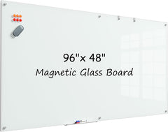 MaxGear Magnetic Glass Dry Erase White Board 60" x 40", Wall Mounted Glass Dry Erase Board, Large Frameless Whiteboard with 1 Eraser, 3 Markers and 6 Magnets for Office, School, Home