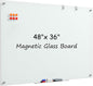 MaxGear Glass White Boards 48x36 Inches, Wall Mounted Magnetic Glass Dry Erase Board Black, Large Frameless Whiteboard with 1 Eraser,3 Markers and 6 Magnets for Office, School, Home