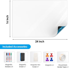 MaxGear 24" x 16" White Board Sticker on Wall, Magnetic Dry Erase Board, Easy to Write and Clean Magnetic Board for Kids, Office, Home, with Marker, Eraser