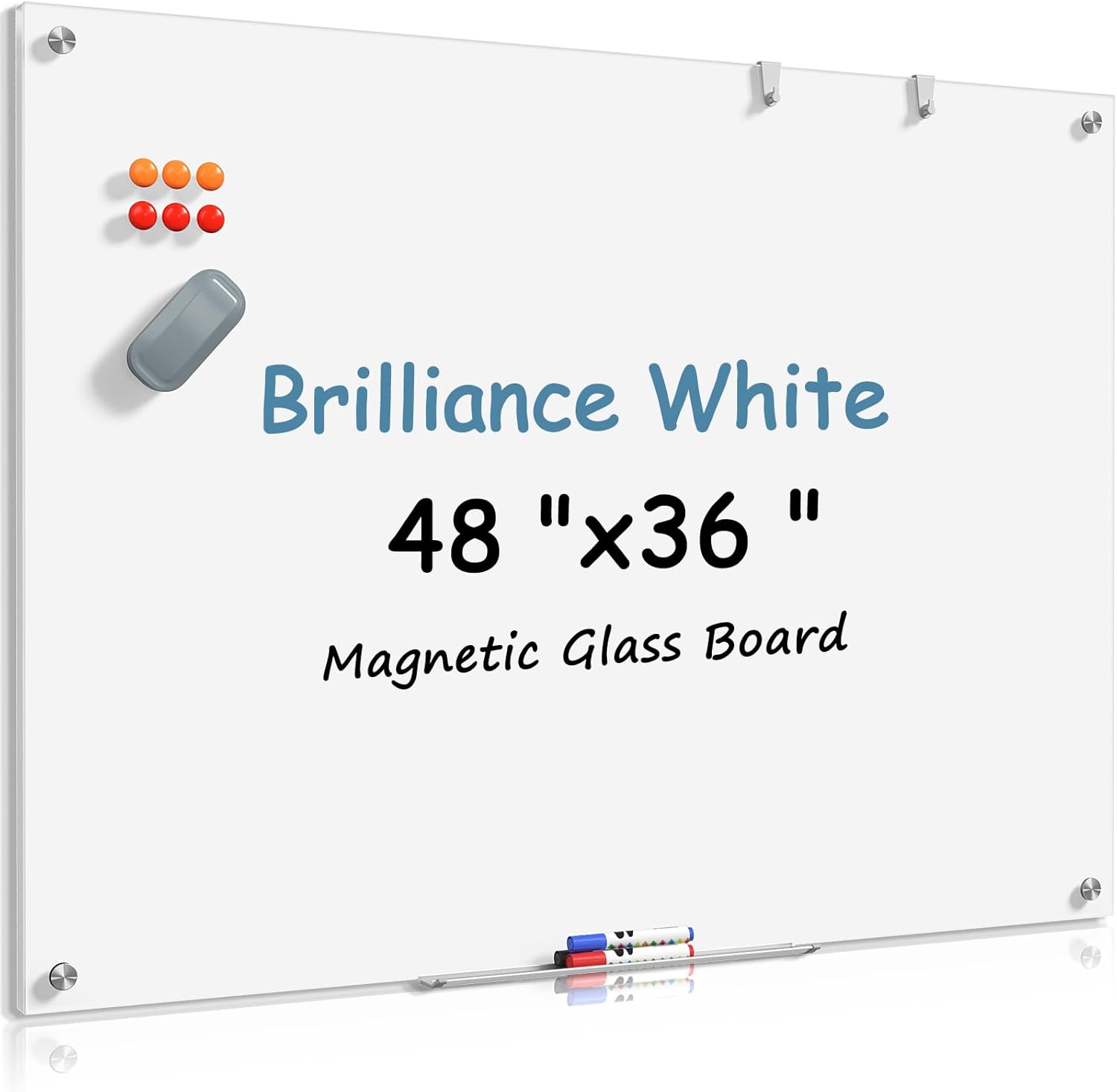 MaxGear Magnetic Glass Dry Erase White Board 60" x 40", Wall Mounted Glass Dry Erase Board, Large Frameless Whiteboard with 1 Eraser, 3 Markers and 6 Magnets for Office, School, Home