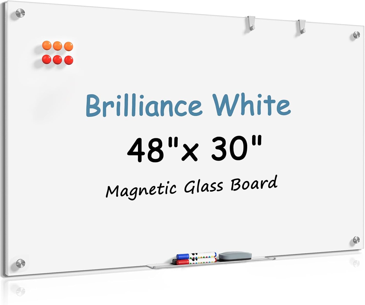 MaxGear Glass White Boards 48x36 Inches, Wall Mounted Magnetic Glass Dry Erase Board Black, Large Frameless Whiteboard with 1 Eraser,3 Markers and 6 Magnets for Office, School, Home